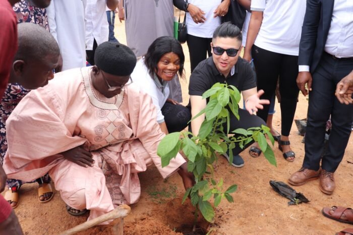 Tree Planting in GSS Lafia South, Nassarawa State. From the left, GSS Lafia South Principal, Mallam Adamu Tanko, SKICAN Vice President, Princess Tiwalade Fapohunda, KOICA Nigeria Deputy Country Director