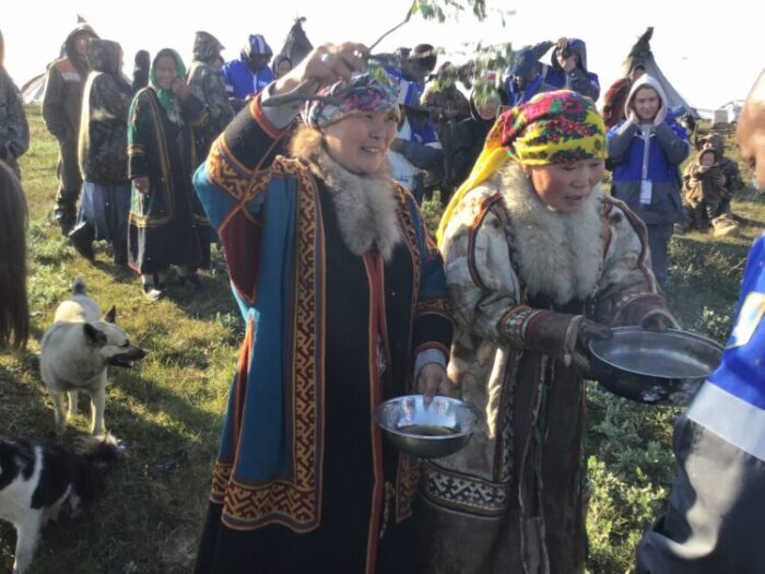 Nenets performing a ritual to welcome journalists and experts on Gazprom’s media tour to their Yamal Peninsula abode