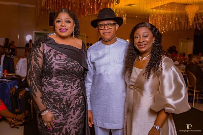 L – R: Mrs Nneka Onyeali-Ikpo, MD Fidelity Bank; Sir Emeka Okwuosa, founder/chairman, Sir Emeka Okwuosa Foundation (SEOF); and Ifeoma Okwuosa during the flagship of SEOF Gala Night in Lagos