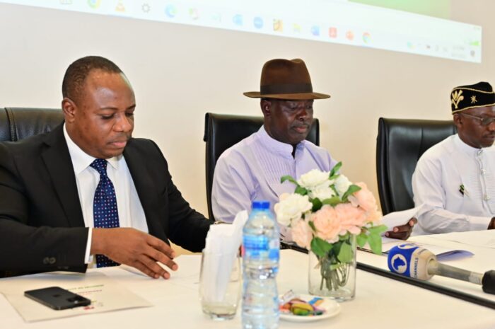 From L-R: Amb. Gabriel Aduda, Permanent Secretary, Ministry of Petroleum Resources; Sen. Heineken Lokpobiri, Minister of State (Oil) Petroleum Resources and Mr Ekperipe Ekpo, Minister of State (Gas), Petroleum Resources