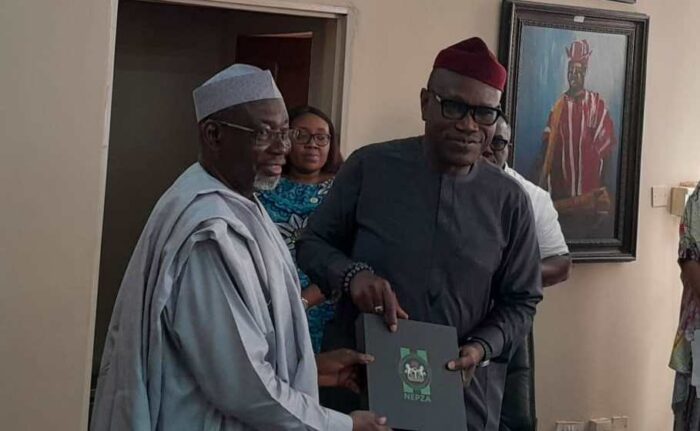 Jigawa State Gov. Umar Namadi and NEPZA MD, Prof. Adesoji Adesugba, during a curtesy visit in Abuja