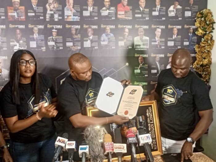 Organisers unveiling the ‘Peace building row call’ during a news conference in Abuja