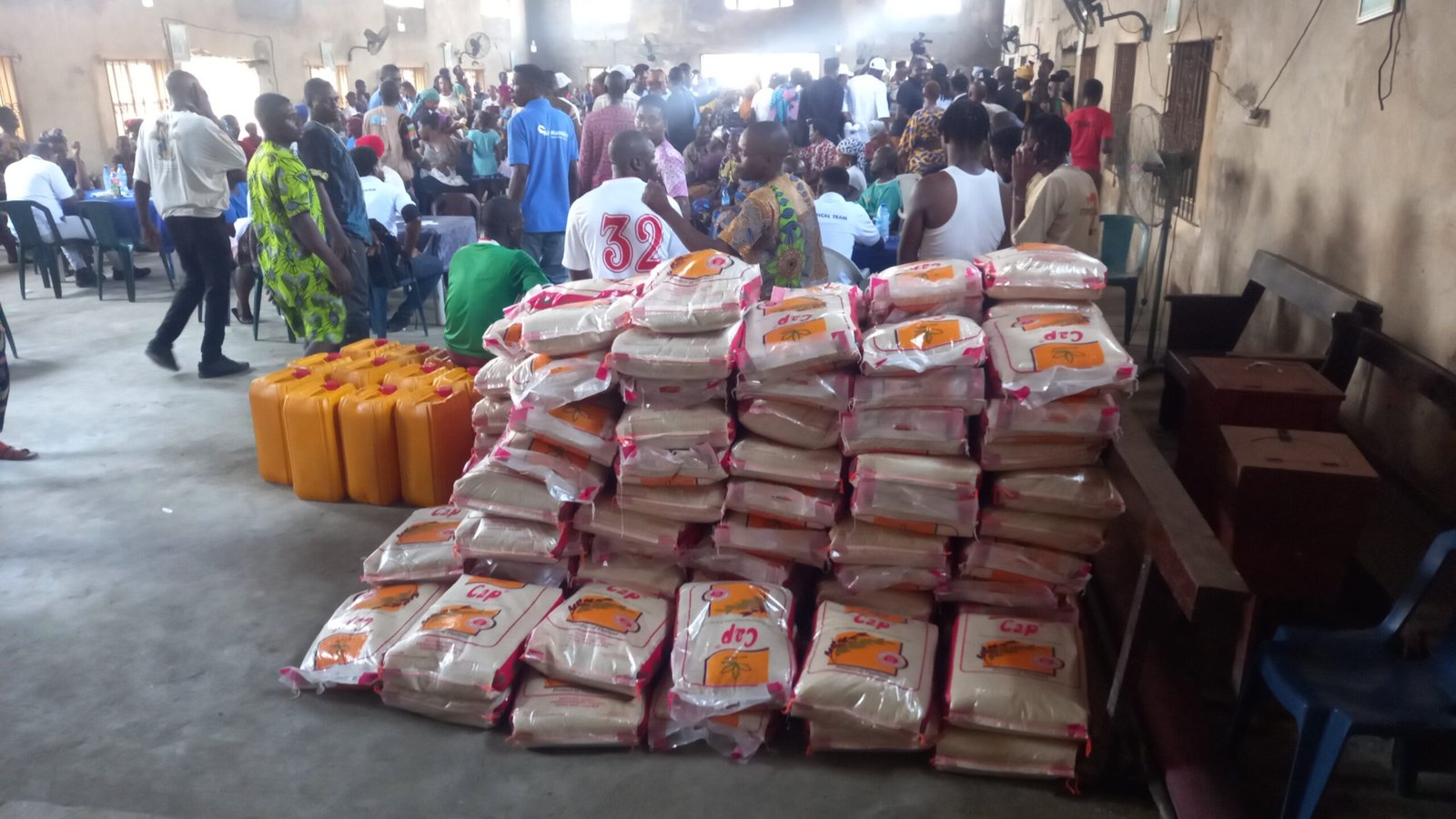 Some food items distributed to residents of Makoko , Lagos State, on Saturday, Sept. 30, 2023 by the Minister of Humanitarian Affairs and Poverty Alleviation, Dr Betta Edu