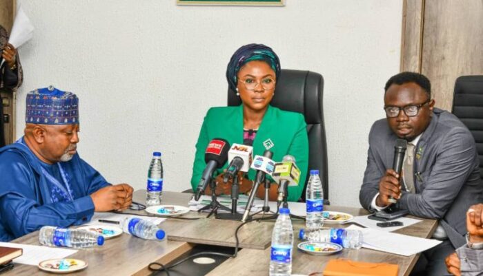 Permanent Secretary, Ismaila Abubakar; Minister of Youth Development, Dr Jamila Ibrahim and Minister of State, Mr Ayodele Olawande