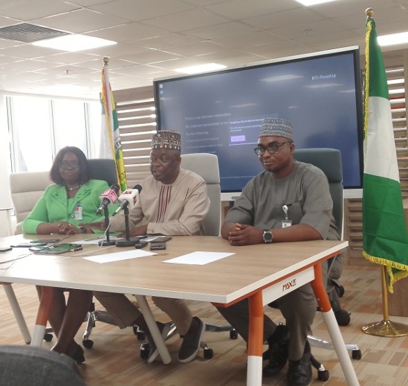 Dr Henry Adimula, Principal and Chief Executive of PTI (Middle) flanked by Dr Tina Isichei, Director, Research and Development, PTI and Mr Sulaiman Sulaiman of NNPC Ltd Academy
