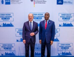 L-R: Mr Olaf Scholz, Federal Chancellor, Republic of Germany and Dr Obafemi Hamzat, Lagos Deputy Gov.