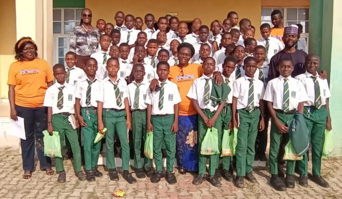 Officials of Open Foundation West Africa (OFWA) with some students and teachers of Federal Government Boys College (FGBC), Wuye, Abuja, during the inauguration of the Kiwix4School app