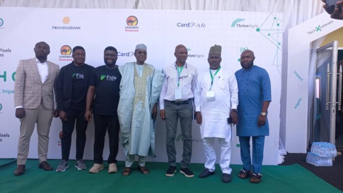 Sen. Isa Yuguda, Chairman, Board of Trustees, APC Professional Forum (middle) and other dignitaries at the Abuja Tech Converge by Thrive Agric