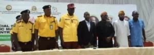 3rd from left: Mr Olalekan Bakare-Oki, General Manager LASTMA, Mr Sola Giwa, SA to governor on transportation, Mr Lanre Mojola, Director General, Lagos State Safety Commission and other dignitaries at the stakeholders parley on Wednesday in Lagos.