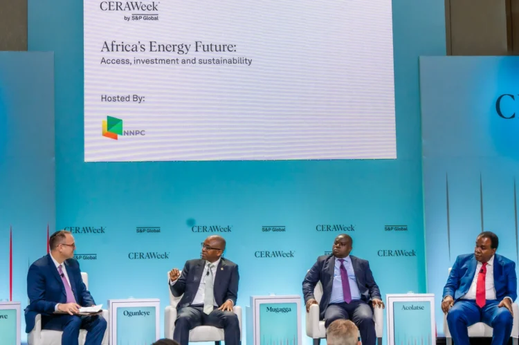 Executive Vice President, Gas, Power & New Energy, NNPC Ltd, Mr Olalekan Ogunleye (2nd Left) speaks during a Panel Session themed “Africa’s Energy Future: Access, Investment & Sustainability” at the ongoing 2024 CERAWeek Conference in Houston, U.S.