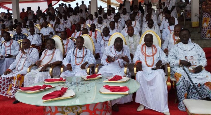 Traditional title holders at the Amaseikumor Festival in Gbaramatu, Delta