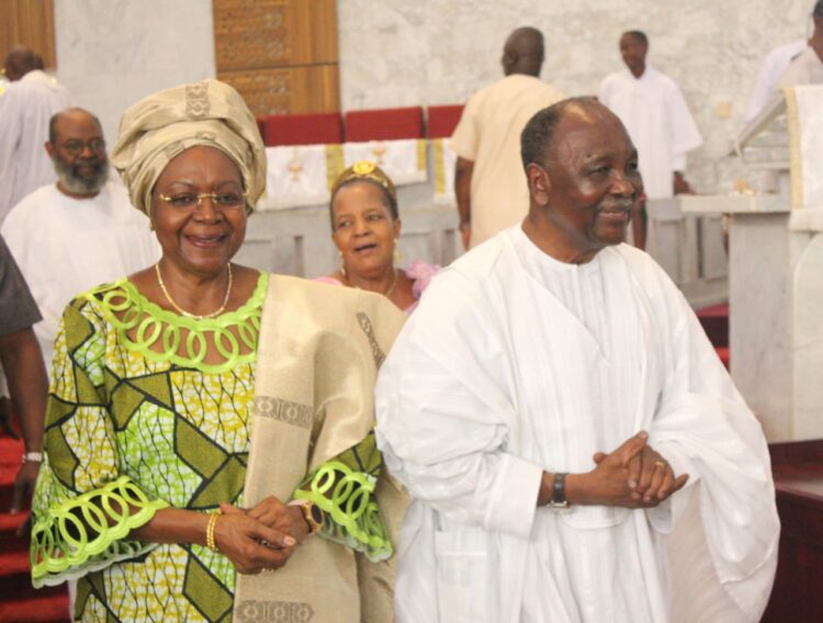 Former Military Head of State, Gen. Yakubu Gowon and his wife, Victoria, celebrating their 55th wedding anniversary at the St. Matthew’s Anglican Church, Maitama, Abuja.