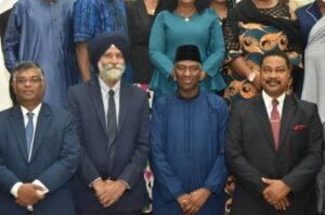 From Left to Right; India High Commissioner to Nigeria, Amb. Bala Manian, Leader of Indian Delegation to Nigeria, Mr Amardeep Bathia, Permanent Secretary Federal Ministry of Industry, Trade and investment, Amb. Nura Rimi and Director, Economic Trade and investment, Amb. Bolaji Akinyemi at the Second Nigeria-India joint trade committe meetings in Abuja on Monday