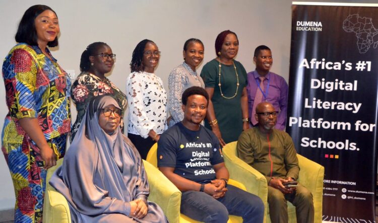 From left (sitting): Head of School, I-Scholars International Academy Gwarinpa, Hajiya Jalilah Balogun-Biniyo; Chief Executive Officer, DUMENA Education/Convener of Classrooms of the Future, Mr Kingsley Ezejiaku; Business Manager, Microsoft Azure, Mr Chuks Okpaka and other participants during the DUMENA Education workshop on ‘Classrooms of the Future with the theme: Global Trend in Tech Education’, in Abuja on Tuesday