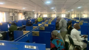 Senior officers of the Revenue Mobilisation Allocation and Fiscal Commission (RMAFC) writing Computer-Based Test (CBT) at JAMB headquarters in Bwari, Abuja