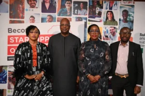 L-R: Ms Chinwe Ifechigha, Sustainability/CSR Manager, TotalEnergies Country Servic; Dr Samba Seye, Managing Director, Total Energies Marketing Nigeria Plc; Mrs Adesua Adewole, General Manager, TotalEnergies Country Services; Dr Charles Ebereonwu, Country Communications Manager, TotalEnergies Country Services, at the launch of the 100 Startuppers of the Year – 2024 Edition by TotalEnergies on Thursday.