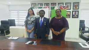 L-R: Director of fund raising and partnership, NBCC; Adaobi Onyedum , President, NBCC, Ray Atelly, and Director General, NBCC, Dr Ebere Njoku, at the 2024 NBCC Trade Mission news conference on Thursday in Lagos