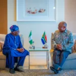 President Bola Tinubu with President Cyril Ramaphosa on Thursday in Johannesburg, South Africa