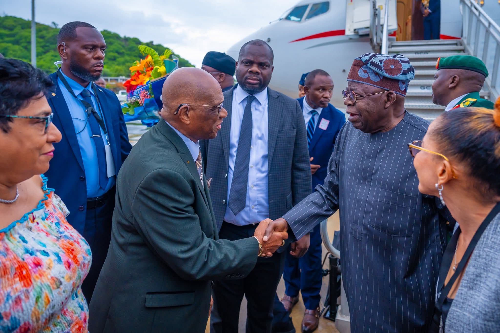 ‎Tinubu arrives in Saint Lucia for state visit