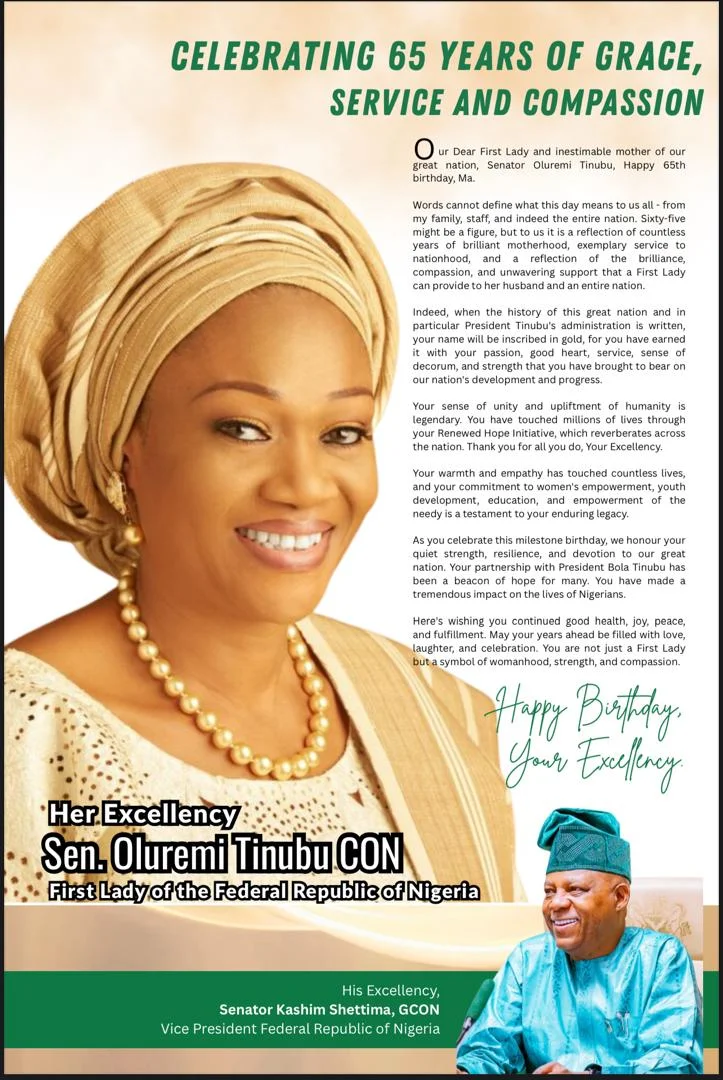 VP Shettima celebrates 1st Lady at 65