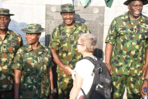The Commander, Guards Brigade, Brig.-Gen. Olabisi Onasanya, with dignitaries at the Summit of Aso Rock during the 2025 Ascent of Aso Rock in Abuja on (20/12/25)