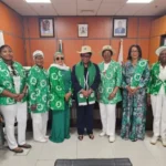 Rakiya Yusuf, Director, CBN Payment System Supervision Department receives Lami Ahmed, President of the Ladies Golf Association of Nigeria (LGAN), and members of her delegation during a courtesy visit to her office on Tuesday in Abuja. (PhotoCredit:NAN)