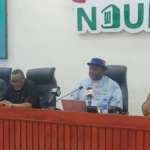 L-R: NOUN Registrar, Oladipo Ajayi; Deputy Vice-Chancellor, Academics, NOUN, Prof. Chiedu Mafiana; NOUN Vice-Chancellor, Uduma Uduma, and Deputy Vice-Chancellor, Technology, Innovation and Research, Prof. Christine Ofulue, at its 15th pre-convocation conference on Tuesday in Abuja.