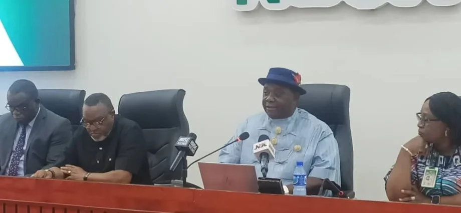 L-R: NOUN Registrar, Oladipo Ajayi; Deputy Vice-Chancellor, Academics, NOUN, Prof. Chiedu Mafiana; NOUN Vice-Chancellor, Uduma Uduma, and Deputy Vice-Chancellor, Technology, Innovation and Research, Prof. Christine Ofulue, at its 15th pre-convocation conference on Tuesday in Abuja.