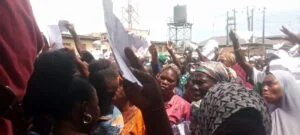 Supporters waving their APC temporary slips in support of Sabur at Lagos House of Assembly primary election on Wednesday in Lagos