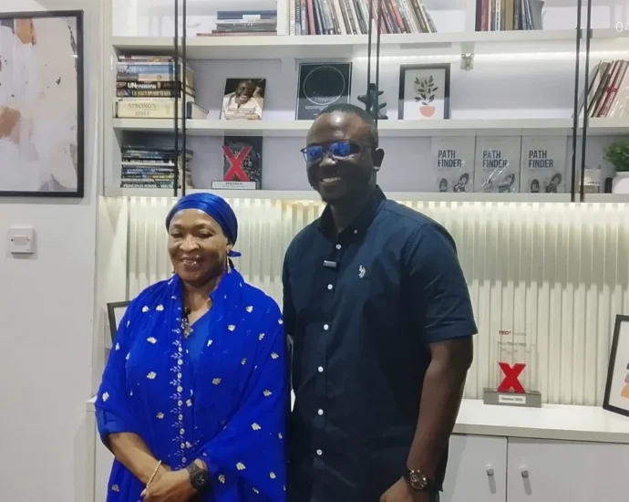 Co- founder and Chief Executive Officer of the institution, Mr Dami Oguntunde and Head of Lagos Office, NAN, Mrs Ifeyinwa Omowole, during the courtesy visit by NAN