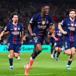 PSG players celebrate their UEFA Champions League semi-final victory over Bayern Munich on Wednesday