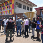 Peaceful protesters at Ikeja Electric (IE) office in Lagos