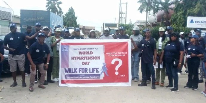 The MD, May & Baker Nigeria Plc, Mr Patrick Ajah, with other participants during hypertension awareness walk on Friday in Lagos.