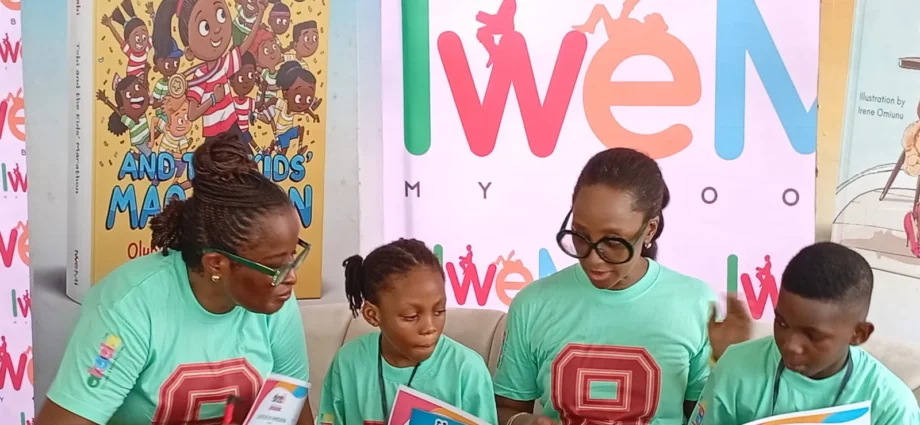 Second from right: Founder of Akada, Mrs Olubunmi Aboderin-Talabi, discuss books at a book festival in Lagos.