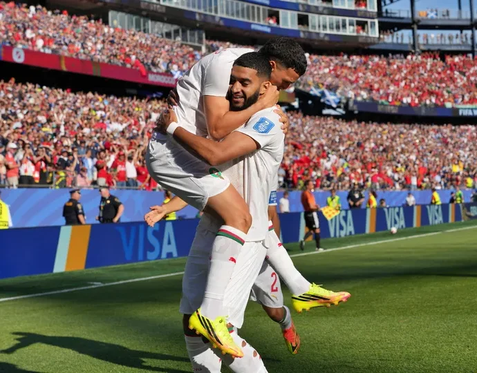 Players of the Atlas Lion of Morocco celebrating their 1-0 defeat of Scotland in the group stage of the ongoing 2026 FIFA World Cup co-hosted by U.S., Canada and Mexico