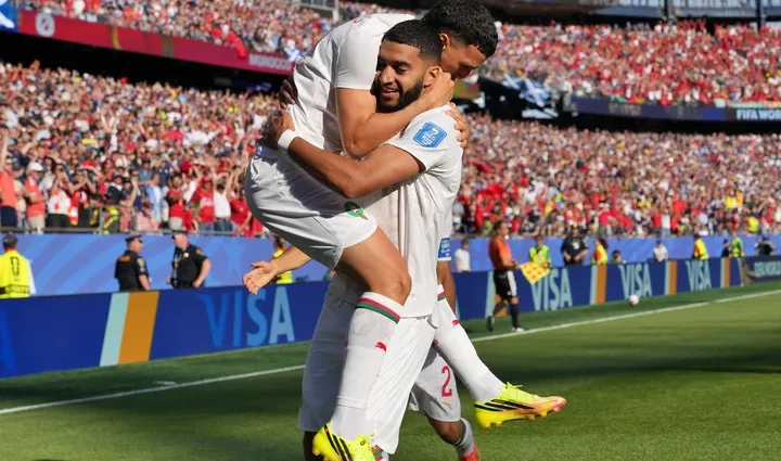 Players of the Atlas Lion of Morocco celebrating their 1-0 defeat of Scotland in the group stage of the ongoing 2026 FIFA World Cup co-hosted by U.S., Canada and Mexico