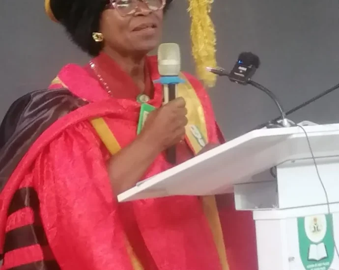 Prof. Rosemary Ogbodo-Adoga, a professor of Guidance and Councelling, Department of Educational Foundation, National Open University of Nigeria (NOUN), delivering her inaugural lecture