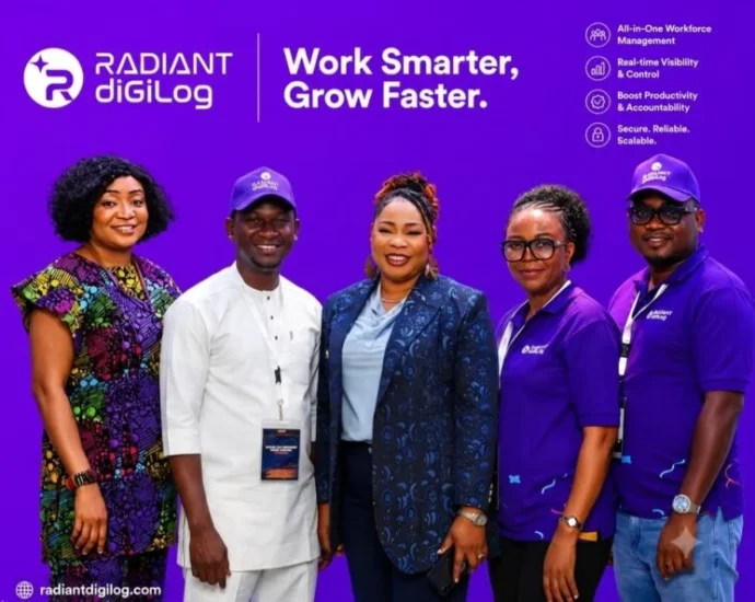 L-R: Dolapo Otegbayi, Principal Consultant at DKO Consulting; Olawale Rasaq from Radiant diGiLog; Mrs Tayo Babatunde, Managing Director of Radiant diGiLog; Ifeoma Ubiora and Olumayowa Ogundare also of Radiant diGiLog, at unveiling of workforce management and productivity platform, in Lagos