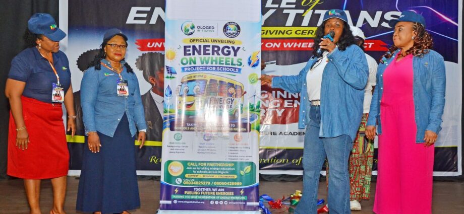 Mrs Emmanuella Arukwe, Managing Director, NNPC Foundation Ltd. (2nd right), with Mrs Euginia Dominion, Executive Director, Finance, NNPC Foundation (2nd left) and other officials at the “Battle of the Energy Titans” Awards Ceremony and official unveiling of the “Energy on Wheels Project for Schools” in Abuja.