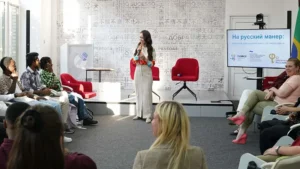 International students test their Russian language skills in team game