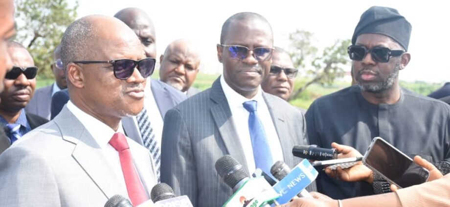 The Chairman of ICPC, Dr Musa Aliyu, SAN (2nd left) with The Managing Director of the FMBN, Mr Shehu Osidi, (1st right) and others during the handing over of 27.92 hectares of forfeited land linked to a diverted 65 million dollars housing project to the Federal Mortgage Bank of Nigeria, on Tuesday in Abuja