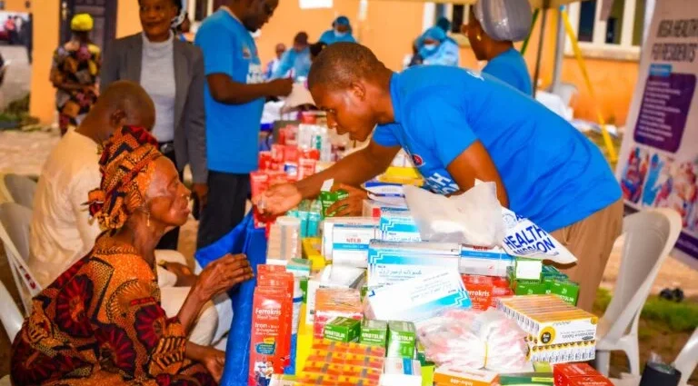 Medical personnel attending to patients at the medical outreach on Thursday at Isolo LCDA, Lagos