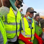 L-R: Special Adviser on the Environment, Olakunle Rotimi-Akodu and Badagry Local Government chairman, Babatunde Hunpe, during a community cleanup exercise in Badagry