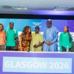 Fourth from left. Chichi Nwoko. Chief Executive Officer of Top Tier Sports Management and representative of What Network; DG of National Sport Commission, Bukola Olapade and Chairman, National Sports Commission, Malam Shehu Dikko, with athletes, during the news conference