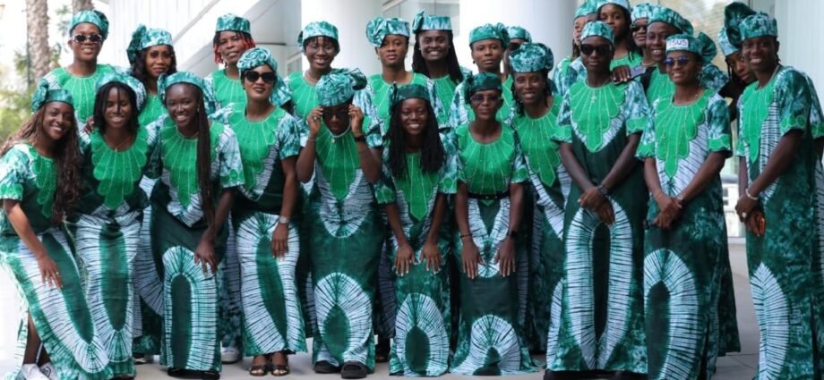 Super Falcons appearing in coordinated traditional attire for their official 2026 Women’s Africa Cup of Nations (WAFCON) photoshoot