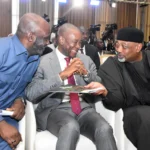 The Managing Director of the Bank of Industry (BOI), Dr Olaupo Olusi, Minister of State for Industry, Sen. John Enoh, and he Minister of Agriculture and Food Security, Sen. Abubakar Kyari att the Africa Cocoa Summit in Abuja, themed “From Bean to Brand” on Tuesday in Abuja.