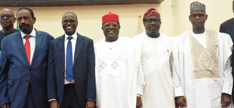 From left: Kenyan Veteran Politician, Hon. Farah Maalim Mohamed; Chairman of Independent Corrupt Practices and Other Related Offences Commission (ICPC), Dr Musa Aliyu; Minister of Works, Sen. David Umahi; Chairman House Committee on Anti-Corruption and Financial Crimes, Prince Kayode Akiolu; and the Minister of State for Works, Bello Goronyo, during a strategic high-level program focused on the Role of Parliamentarians in the Fight Against Corruption and the Launch of the Joint Tracking Report Conducted with Ministry of Works at the ICPC headquarters in Abuja in Thursday