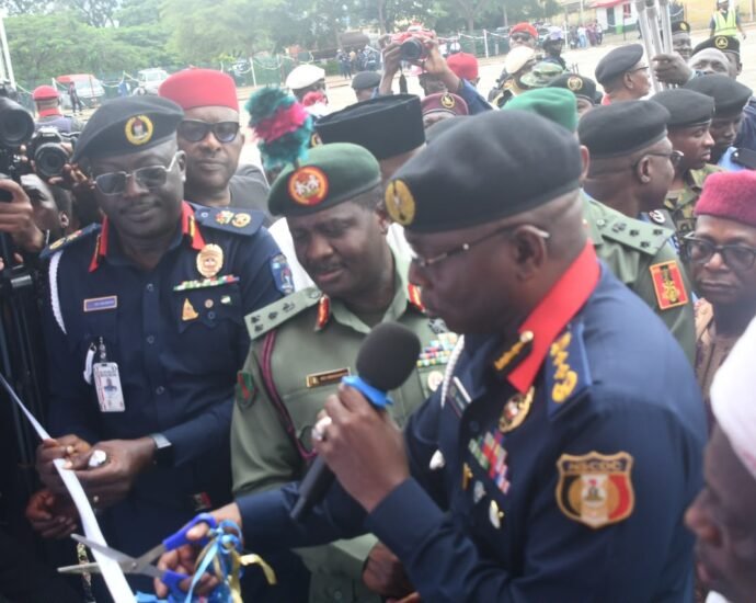 Dr Ahmed Audi, Commandant General (CG), Nigeria Security and Civil Defence Corps (NSCDC), inaugurating a tactical training ground and obstacle course for personnel of the NSCDC FCT Command., on Thursday in Abuja.