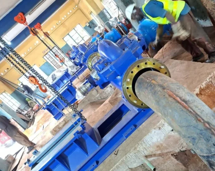 Ongoing installation of new pumps at the Iju Headworks and Akute water intake stations.