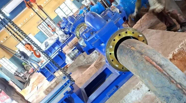 Ongoing installation of new pumps at the Iju Headworks and Akute water intake stations.